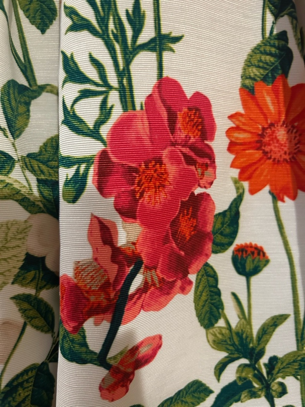 Luxurious Floral Pleated White Skirt with Pink, Orange & Green Botanical Print - Picture 3 of 4